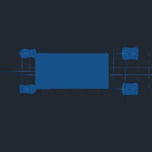 May include: A top view of a blue rectangular table with four legs. The table is on a dark blue background.