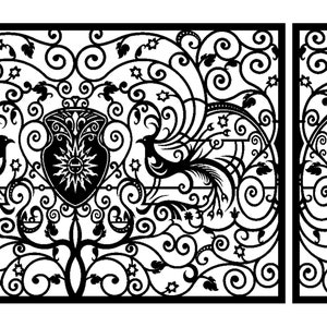 Metal gates and Peacocks. Dxf file, digital download of finished Dxf file, plasma file cutter, cnc file, laser file, laser engraving.