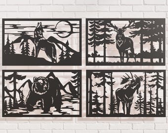 4 Wildlife panels, DXF stencil, svg cut file, dxf files for plasma, laser, dxf for cnc, Vector Animals, wall decor, Cricut, Railing Insert