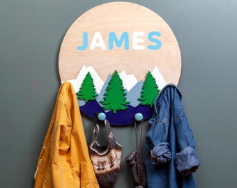 Babyhanger berg, wandkapstok voor kinderen, decor bos kinderkamer, verjaardagscadeau voor baby, muurhaken bergtop, muurhaken voor kinderen