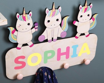 Gepersonaliseerde muurhaken eenhoorn, kinderkamerdecoratie