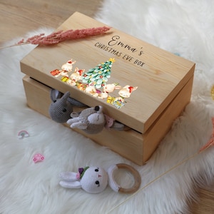 Weihnachtsbox aus Holz mit Namen - Erinnerungsbox - Personalisierte Geschenke für Kinder - Geschenk für Neffen - Geschenk für Baby - Weihnachtsgeschenke für Kinder