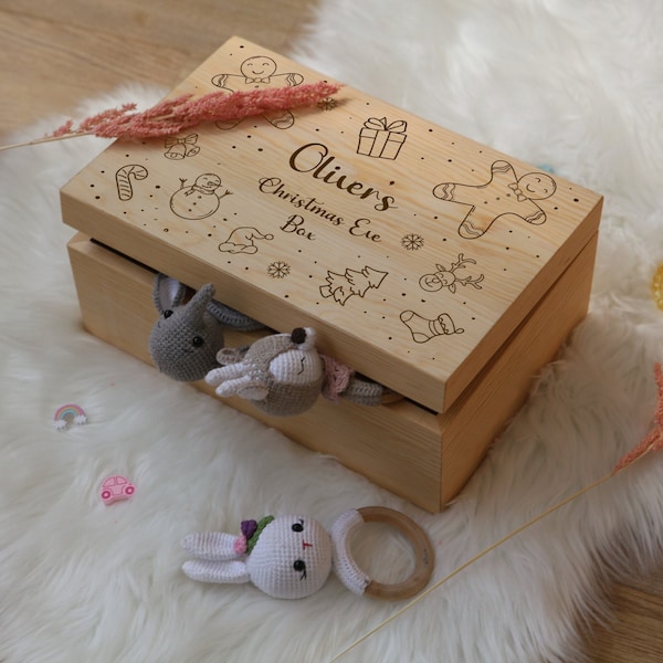 Boîte en bois personnalisée pour la veille de Noël - Boîte en bois avec nom - Cadeau avec date de naissance - Boîte à souvenirs - Cadeau de Noël pour enfants - Cadeau pour neveu