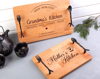 Gepersonaliseerde houten dienblad met handvat • Decoratieve rechthoekig dienblad • Handgemaakt woondecoratie • Natuurlijk interieur • Moederdagcadeau