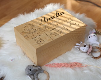 Custom Baby Wooden Box - Baby Girl Gift - Baby Boy Gift - Birth Stats Gift - Christmas Gift for Baby - Baby Shower Gift - New Mom Gift