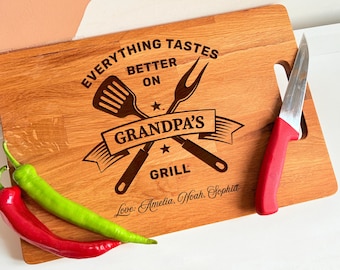 Gepersonaliseerde snijplankcadeau voor opa, BBQ-grillaccessoire, opacadeau van kleinkinderen, Vaderdagcadeau, verjaardagscadeau opa