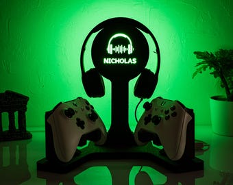 Gepersonaliseerde controller en hoofdtelefoonstandaard / Cadeau voor gamers / RGB-controller en headsethouder / Headsetstandaard / Bijnaam PS/XBOX-gamer