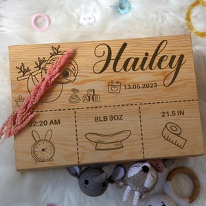 Personalised Baby Wooden Box with Birth Details - Wooden Box with Name - Birth Stats Gift - Keepsake Box - Christmas Gift - Gift for Nephew