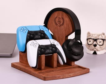 Gamercadeau Gepersonaliseerde houten koptelefoonhouder en controllerstandaard, controller- en headsetstandaard, houder gamecontroller