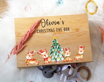 Gepersonaliseerde kerstman kerstavonddoos | Kerstavonddoos | Traktatiedoos voor kerstavond | Aanpasbare houten kerstavonddoos, traditionele kerstmandoos