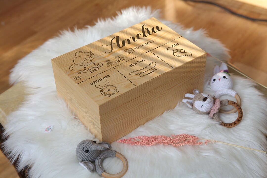 Personalised Birthday Newborn Baby Girl or Boy white toddler wooden Toy Storage Box main image 1