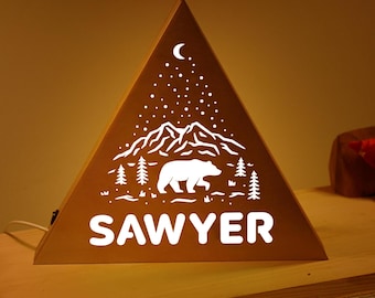 Gepersonaliseerde houten babynachtlampje, houten eenhoornnachtlampje, houten berenlamp voor kinderen, raketlamp voor kinderen, kinderkamerdecoratie