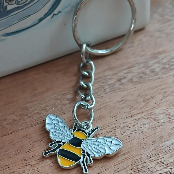 Bienen-Schlüsselanhänger (Silberfarbe) (Geburtstag, Liebe, Biene, Natur, Bienen, Hummel-Schlüsselanhänger, Schlüsselanhänger)