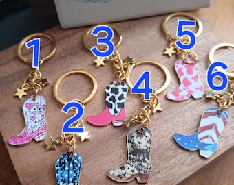 Cowboy/Cowgirl Boot Keyring keychain colourful Birthday gift loved ones fun festivals Personalised bag charm