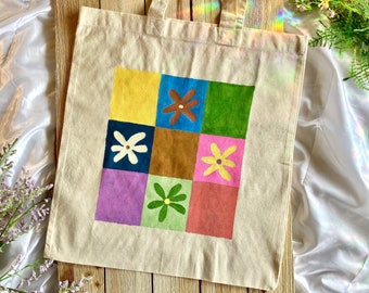 Retro Flower canvas tote bag