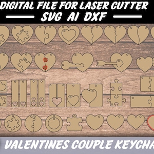 Valentines Couple Keychain Pack Love Keyring Digital file for Laser Cutter | glowforge svg dxf Ai art cut shapes