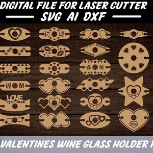 Valentines Wine Glass Holder Pack Love Digital file for Laser Cutter | glowforge svg dxf Ai art cut shapes