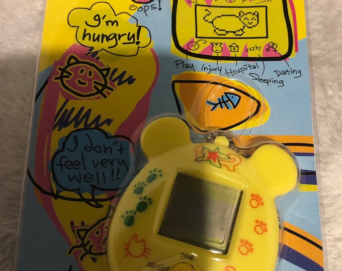 1990s Retro NEKOTCHA Virtual Pet Cat/kitten 1996/7 Unopened in Packet Yellow Model FL001