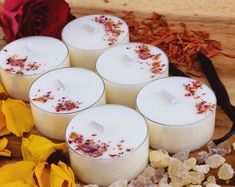 Frankincense, Vetiver & Vanilla Scented Soy Wax Tea Light Candles | Romance at Home