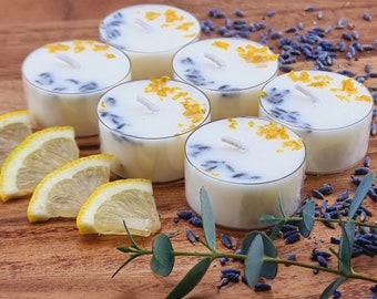 Lemon and Lavender Scented Soy Wax Tea Light Candles