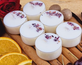 Damson Plum, Rose & Patchouli Scented Soy Wax Tea Light Candles | Romance at Home