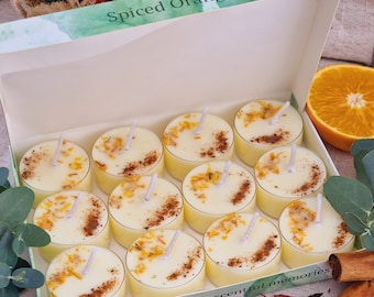 Spiced Orange Scented Soy Wax Tea Light Candles Gift Box | 12 Tealight Candles Gift Set