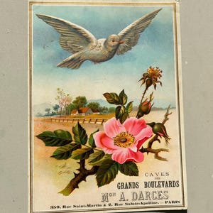 STOCK NEUF Jolie petite carte publicitaire vintage originale de vins de Paris, déco éphémère