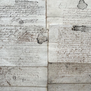 NEW STOCK 4 Stunning Antique 1700’s French Documents 10 Handwritten Pages Old Paper Craft Bundle Old Paper Ephemera