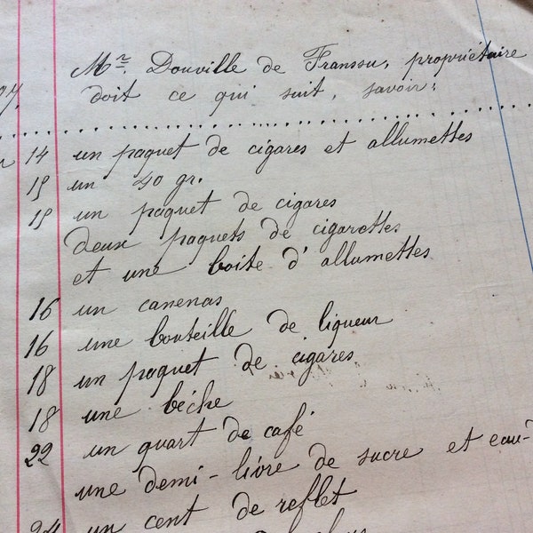 Stunning Collection of 8 Pages of French 1898/1902 Restaurant Hotel Accounts Ledger Papers Handwritten Paper Ephemera Craft Art Scrapbook