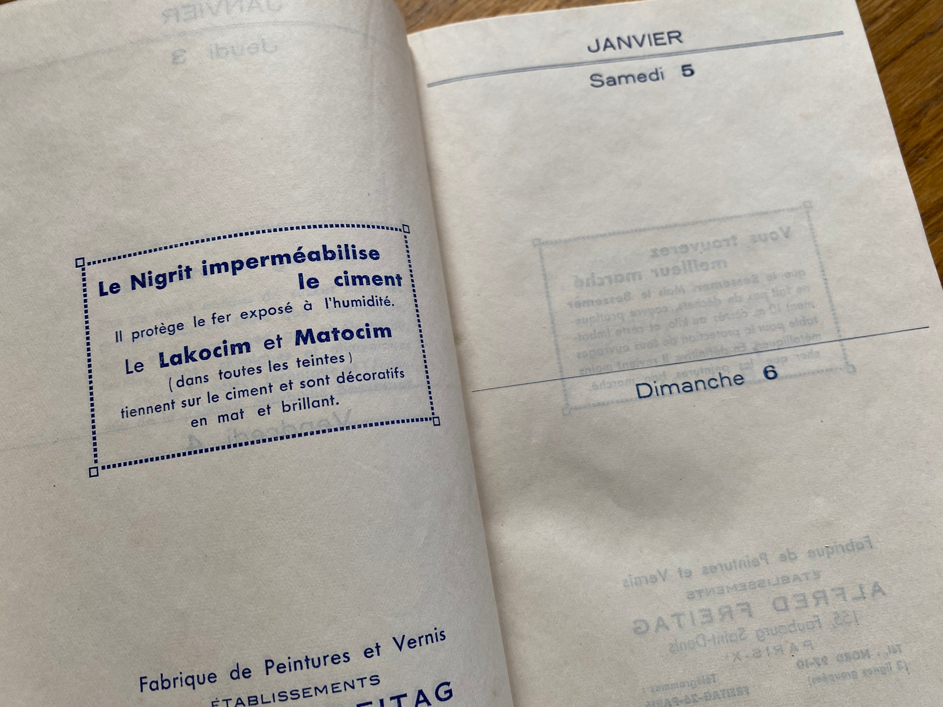Agenda de poche 1946 old vintage french little book