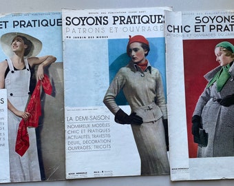 Superbe trio de magazines féminins français des années 30 Soyons pratiques avec patrons de couture vieux papiers éphémères