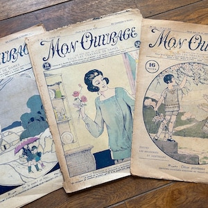 NEW 3 Extra Large 1920’s Vintage French Fashion Embroidery Cross Stitch Sewing Alphabet Pattern Booklet Paper Ephemera