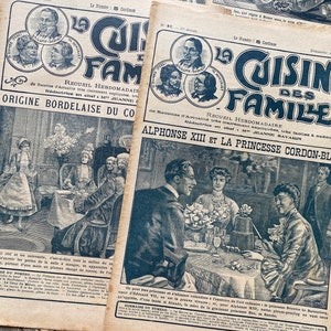 NOUVEAU STOCK Paire d'originaux de 1906 pour le magazine de cuisine culinaire française La Cusine des Familles, vieilles pages, menus éphémères, journal indésirable
