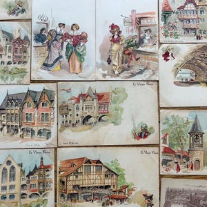 NOUVEAUX vintage 12 cartes postales anciennes originales des années 1900, Français Le Vieux Paris, accessoires de journaux en papier