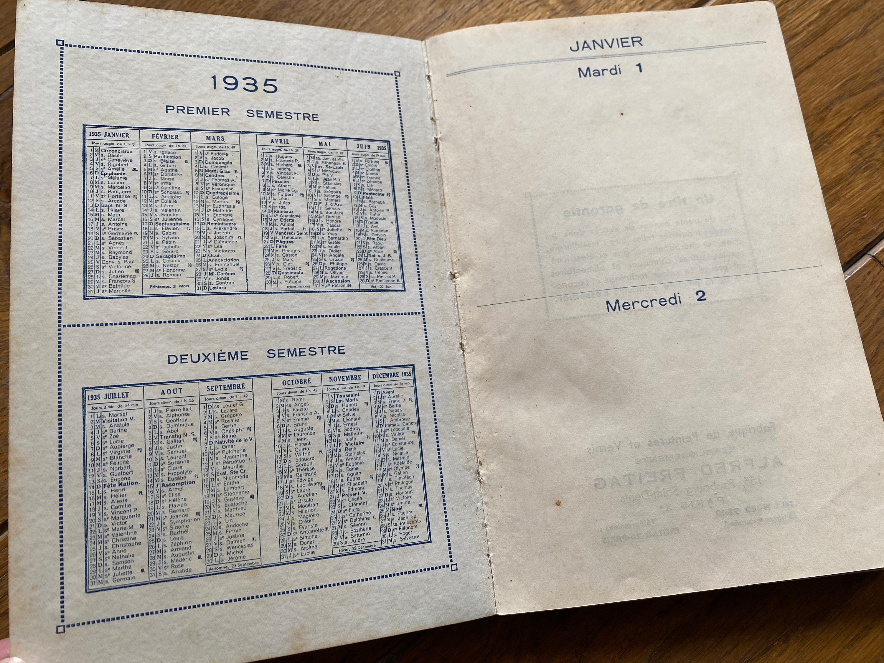 Agenda de poche 1946 old vintage french little book
