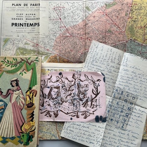 NUEVO STOCK Impresionante agenda vintage francesa Printemps París de 1948 usada con mapa de París, papel antiguo efímero