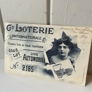 NEUE STOCK Ungewöhnliche antike Sammlung von französischer Lotteriepostkarte von 1905, handgeschriebenem alten Papier Ephemera