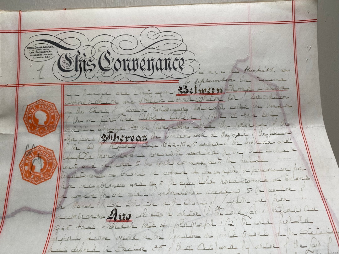 NEW STOCK Stunning Antique Extra Large English 1929 Parchment Legal