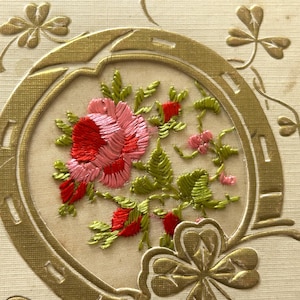 NEW STOCK Pretty French 1920’s Embroidered Happy Birthday Bonne Fete Card   Postcard Old Paper Ephemera