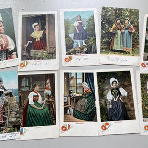 10 belles cartes postales anciennes de la Suisse romande en costume folklorique de la Suisse romande de 1903, manuscrites anciennes sur papier éphémères