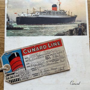 NIEUWE VOORRAAD Vintage Engelse collectie Cunard-menukaarten en bagagelabel 1957 tijdelijk papier