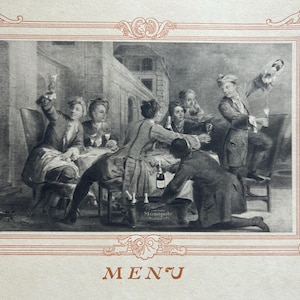 NOWY MAGAZYN Piękna, rzadka, zabytkowa para menu szampana Francuskie menu z lat 1900. Karty, akcesoria do dziennika, album ze zdjęciami