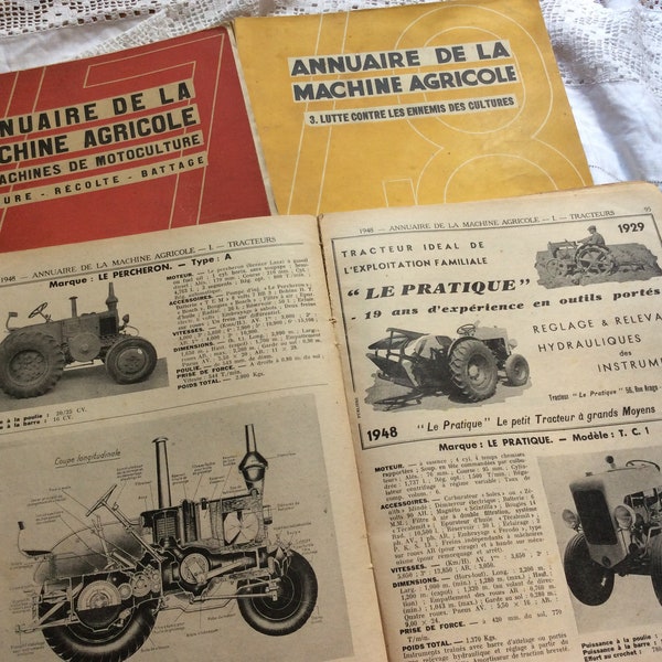 Collection vintage de 3 catalogues français des années 40 sur l'agriculture et l'agriculture, vieux papiers éphémères