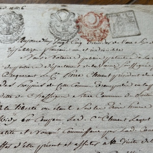 NEUER LAGER Rot gestempelt Antike Erstaunliche 1790er Jahre Seltene 8-seitige Dokumente Französische Handgeschriebene Papiere Ephemera