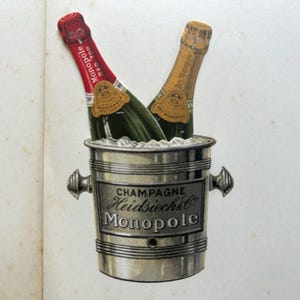 STOCK NEUF Belle paire de menus de champagne vintage rares avec bouteilles mobiles Menus français des années 1900 Cartes Journal accessoire de scrapbooking