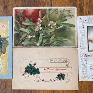 Collezione vintage di cartoline di Natale inglesi e americane del 1910, vecchie cartoline effimere