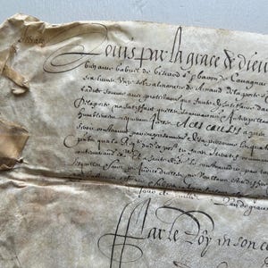NUOVA SCORTA STUPENDA Rari documenti antichi francesi del 1612, pergamena manoscritta, carta antica effimera