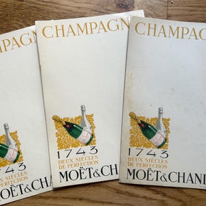 NUEVO STOCK Precioso y raro trío vintage de menús de champán de Moet & Chandon Menús franceses de la década de 1900 Tarjetas Diario Accesorio Álbum de recortes