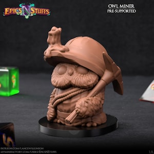 Owlkin Miner • Cute monsters • Epics &#39;N&#39; Stuffs • 3D Printed 32mm TableTop Miniature