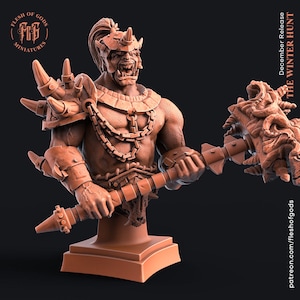 Barbare demi-orc mâle - Buste • La chasse d’hiver • La chair des dieux • Miniature de table imprimée en 3D de 32 mm